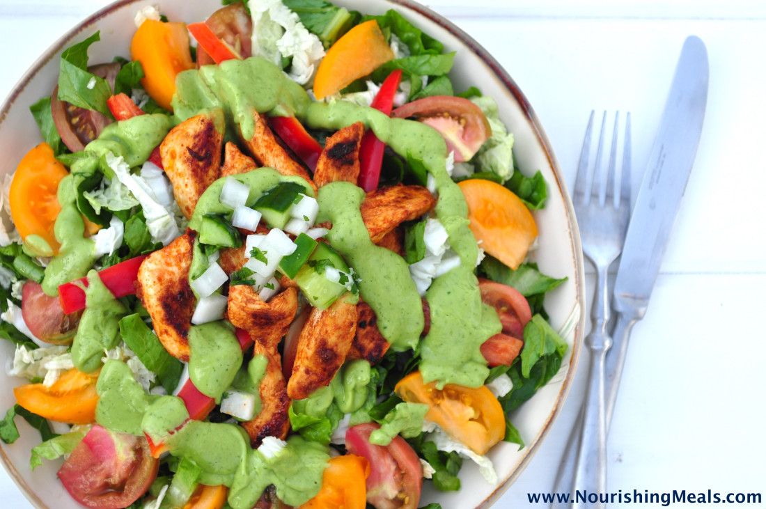 Chicken Fajita Salad with Spicy Avocado Dressing