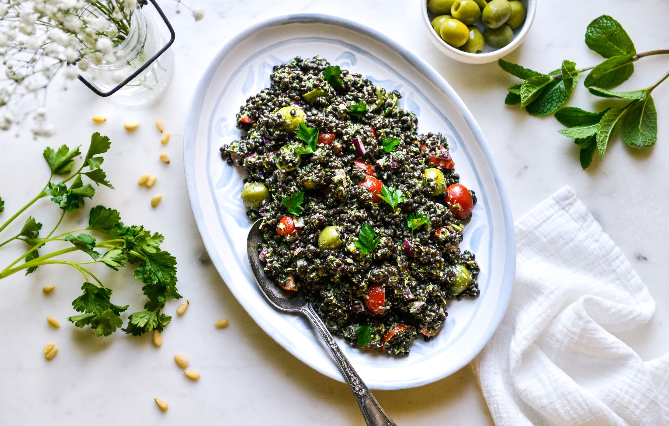 MEDITERRANEAN LENTIL SALAD WITH PARSLEY-MINT PESTO-1