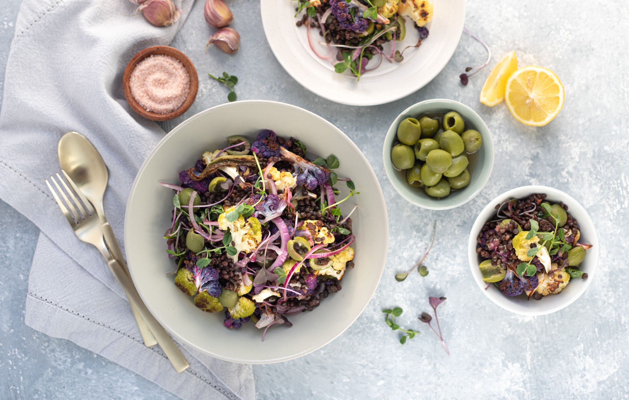 Lentil Salad with Cauliflower and Olives