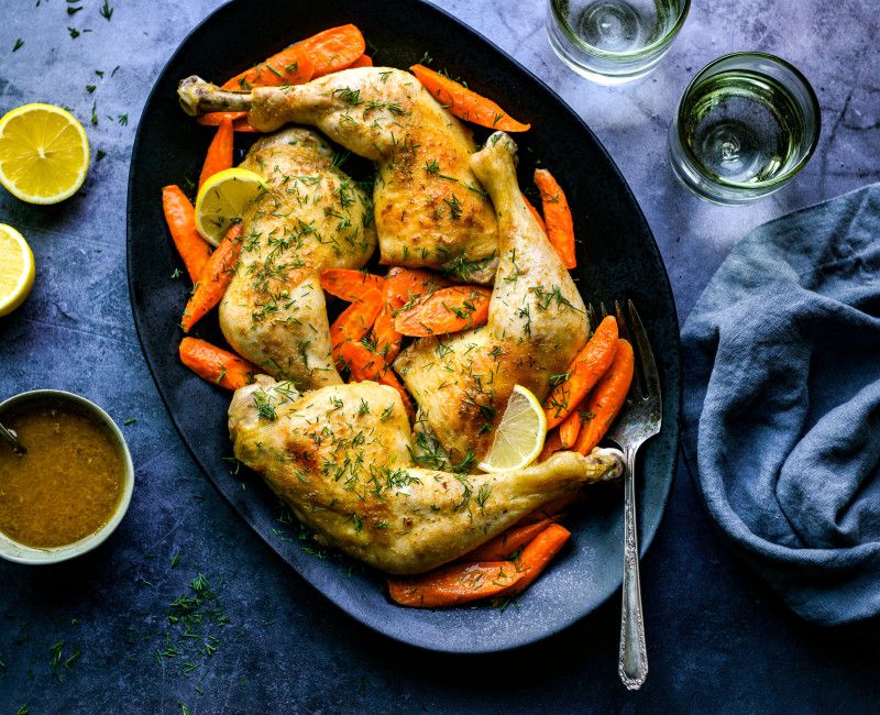 CUMIN SPICED ROASTED CHICKEN LEGS AND CARROTS LOW-FODMAP