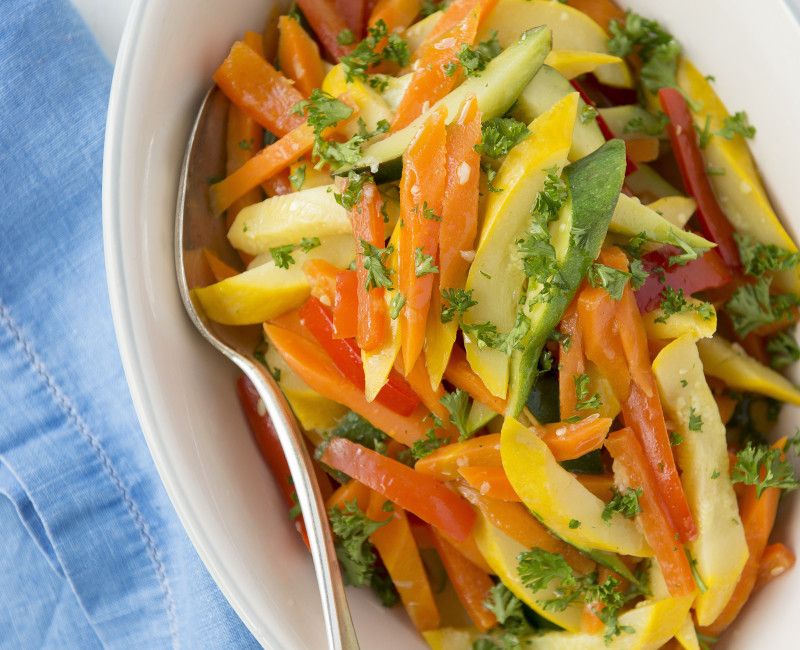 Steamed Vegetables with Lemon Garlic Dressing